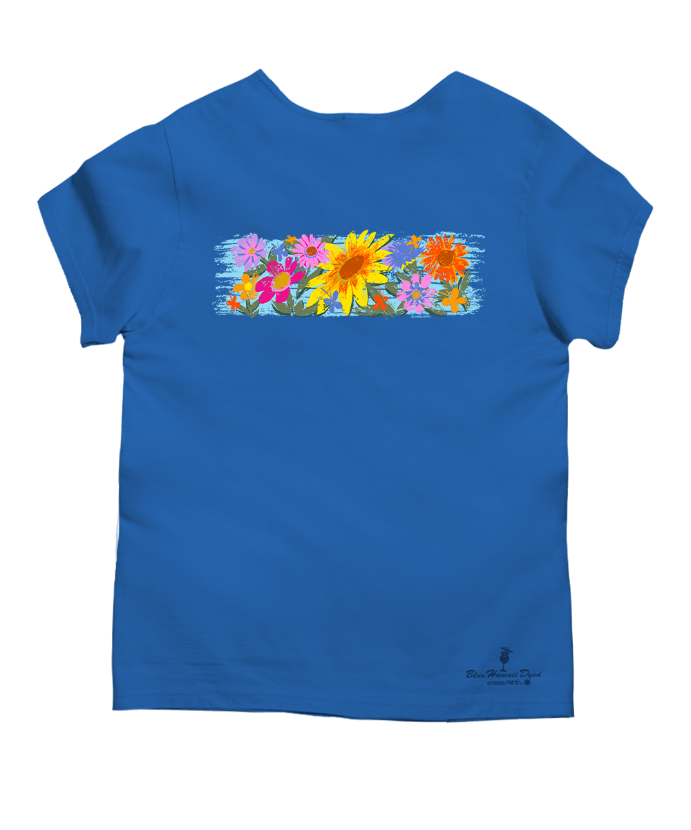 Floral Sunflower Band - Blue Hawaii Dyed Short Sleeve Scoop Neck T-Shi Floral Sunflower Band - Blue Hawaii Dyed Short Sleeve Scoop Neck T-Shi