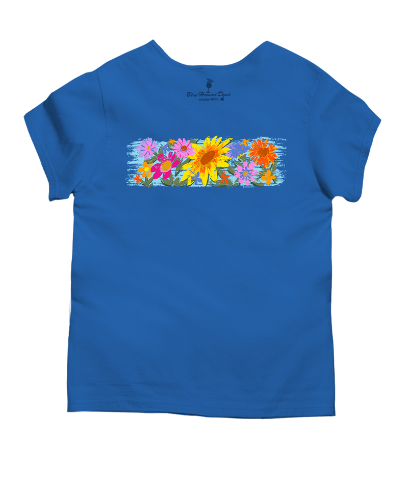 Floral Sunflower Band - Blue Hawaii Dyed Short Sleeve Scoop Neck T-Shirt