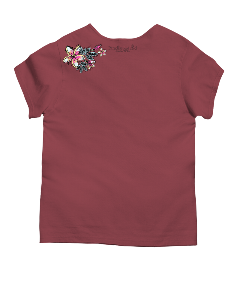 Sketchy Plumeria - Paradise Red Dyed Short Sleeve Scoop Neck T-Shirt