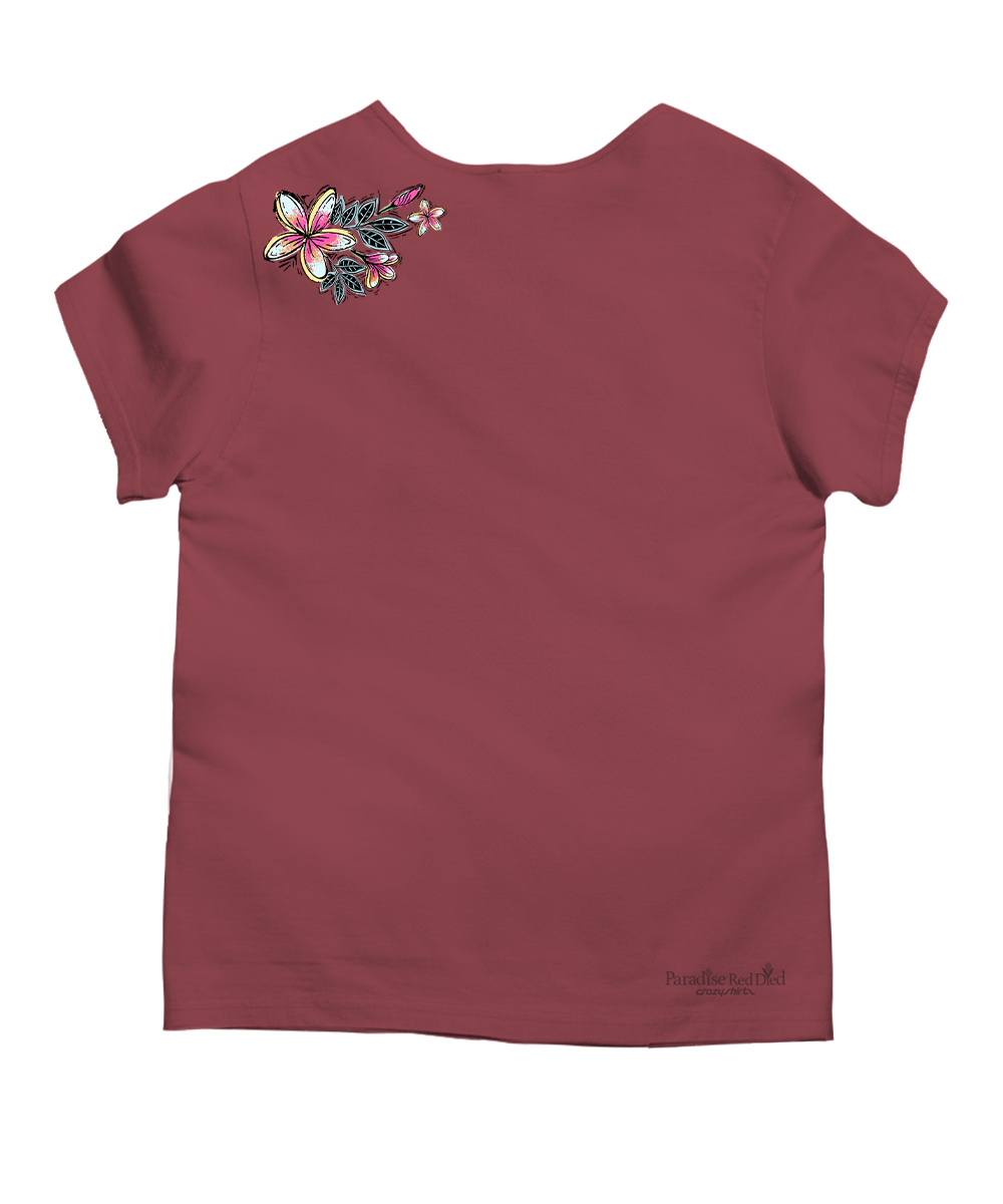Sketch Art Plumeria T-Shirt | Women's Paradise Red Scoop Neck