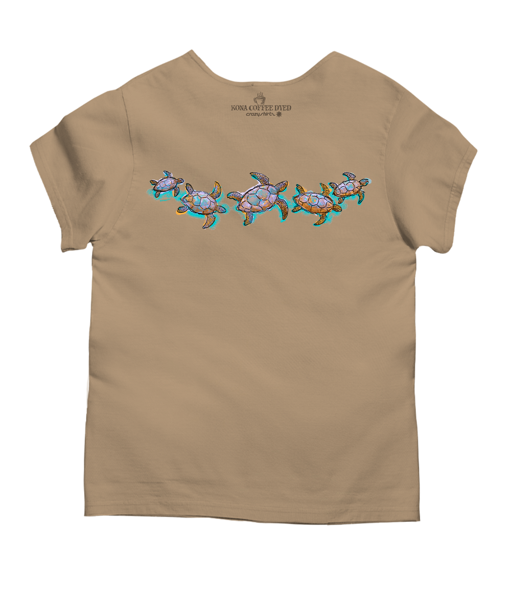 Watercolor Honu - Kona Coffee Dyed Short Sleeve Scoop Neck T-Shirt