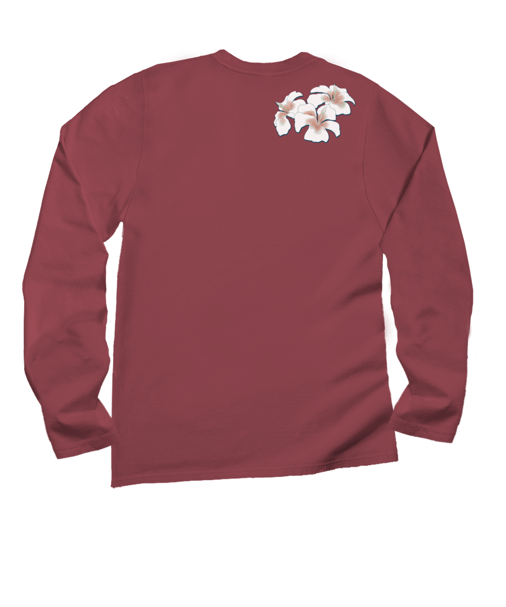 Palm Hibiscus - Paradise Red Dyed Long Sleeve Crewneck T-Shirt