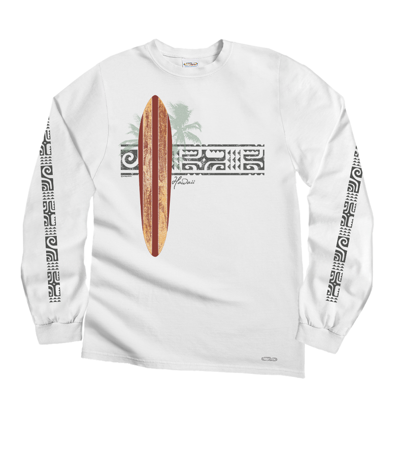 Island Surf - White Long Sleeve Crewneck T-Shirt