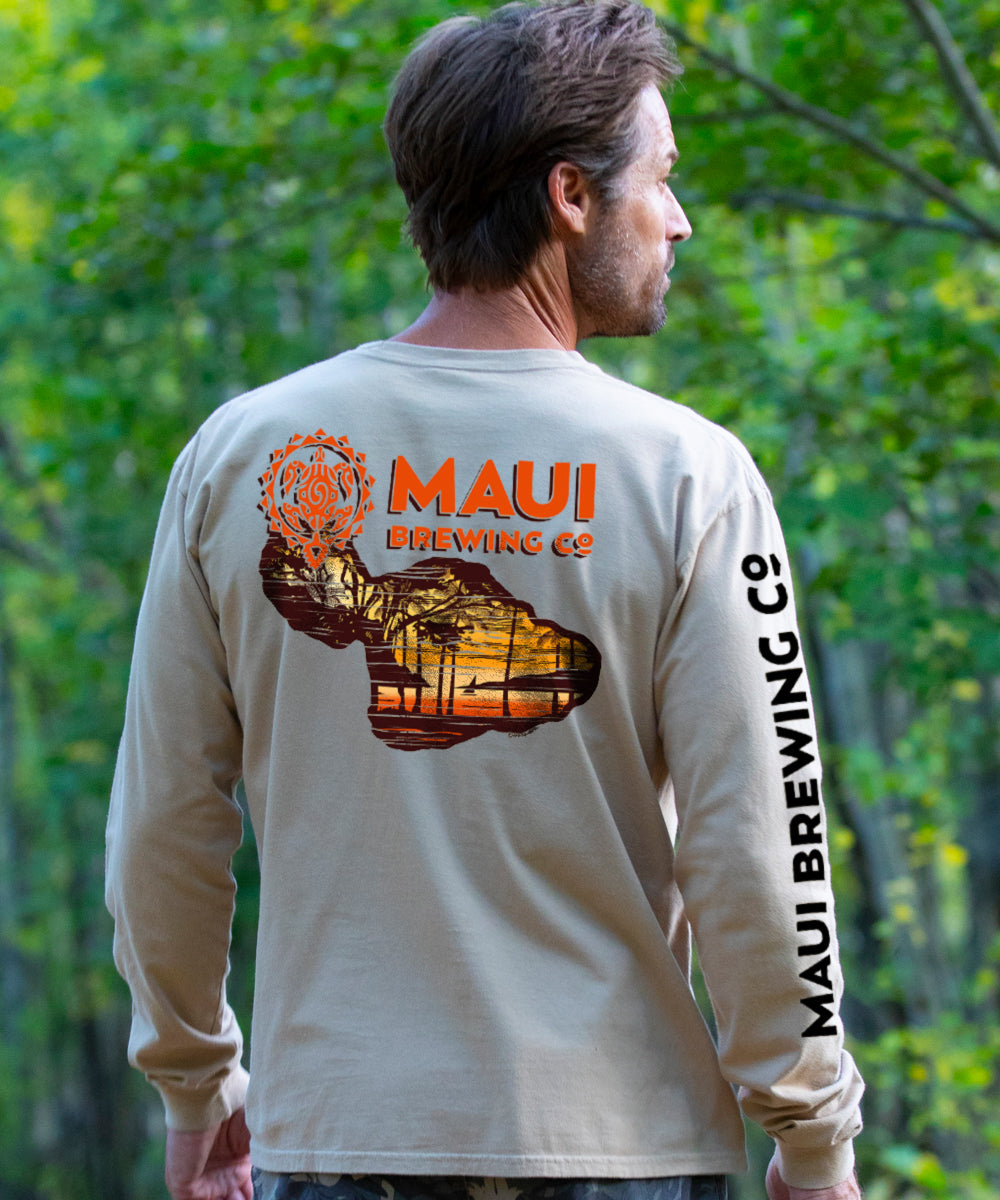 Maui Brewing Co Retro Sunset - Kona Coffee Dyed Long Sleeve Crewneck T-Shirt