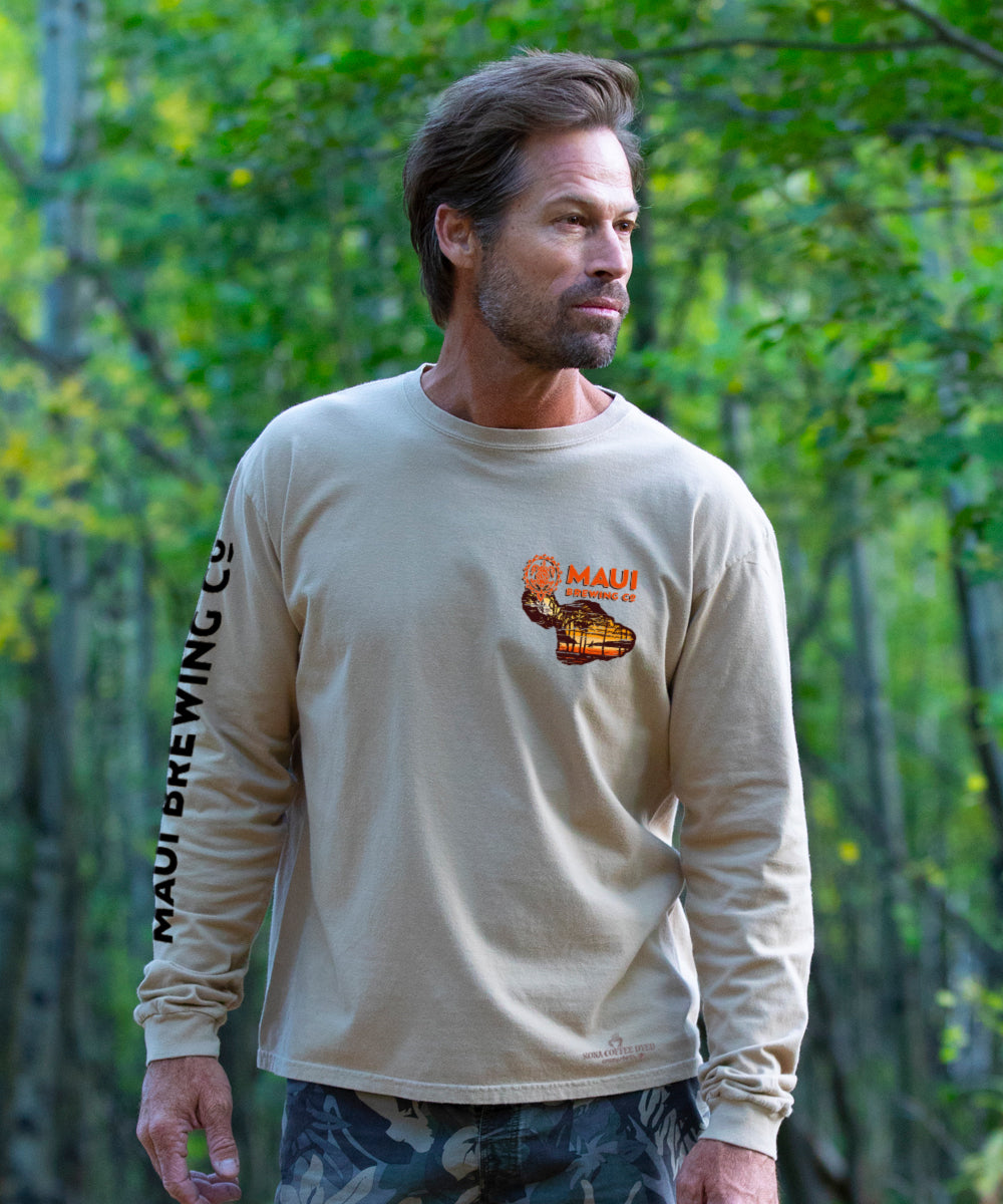 Maui Brewing Co Retro Sunset - Kona Coffee Dyed Long Sleeve Crewneck T-Shirt