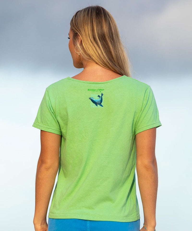 Wyland® Sea Lions - Key Lime Dyed Short Sleeve Scoop Neck T-Shirt