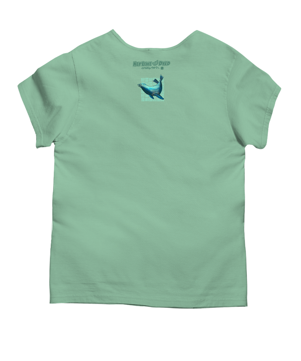 Wyland® Sea Lions - Key Lime Dyed Short Sleeve Scoop Neck T-Shirt