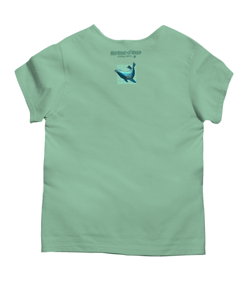 Wyland® Sea Lions - Key Lime Dyed Short Sleeve Scoop Neck T-Shirt
