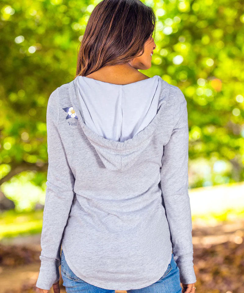 Columbine Boots - White Gray Heather Long Sleeve Harmony Hooded T