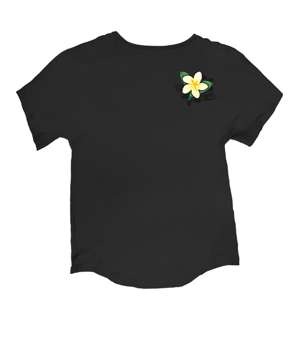Plumeria Bloom - Charcoal Short Sleeve Dolman V-Neck Tee