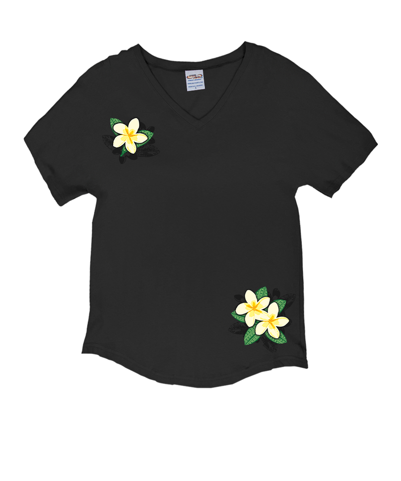 Plumeria Bloom - Charcoal Short Sleeve Dolman V-Neck Tee
