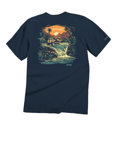 【Jeep】Patch pocket short sleeve t-shirt R6500 Jeep® Sunset River - Navy Short Sleeve Crewneck T-Shirt