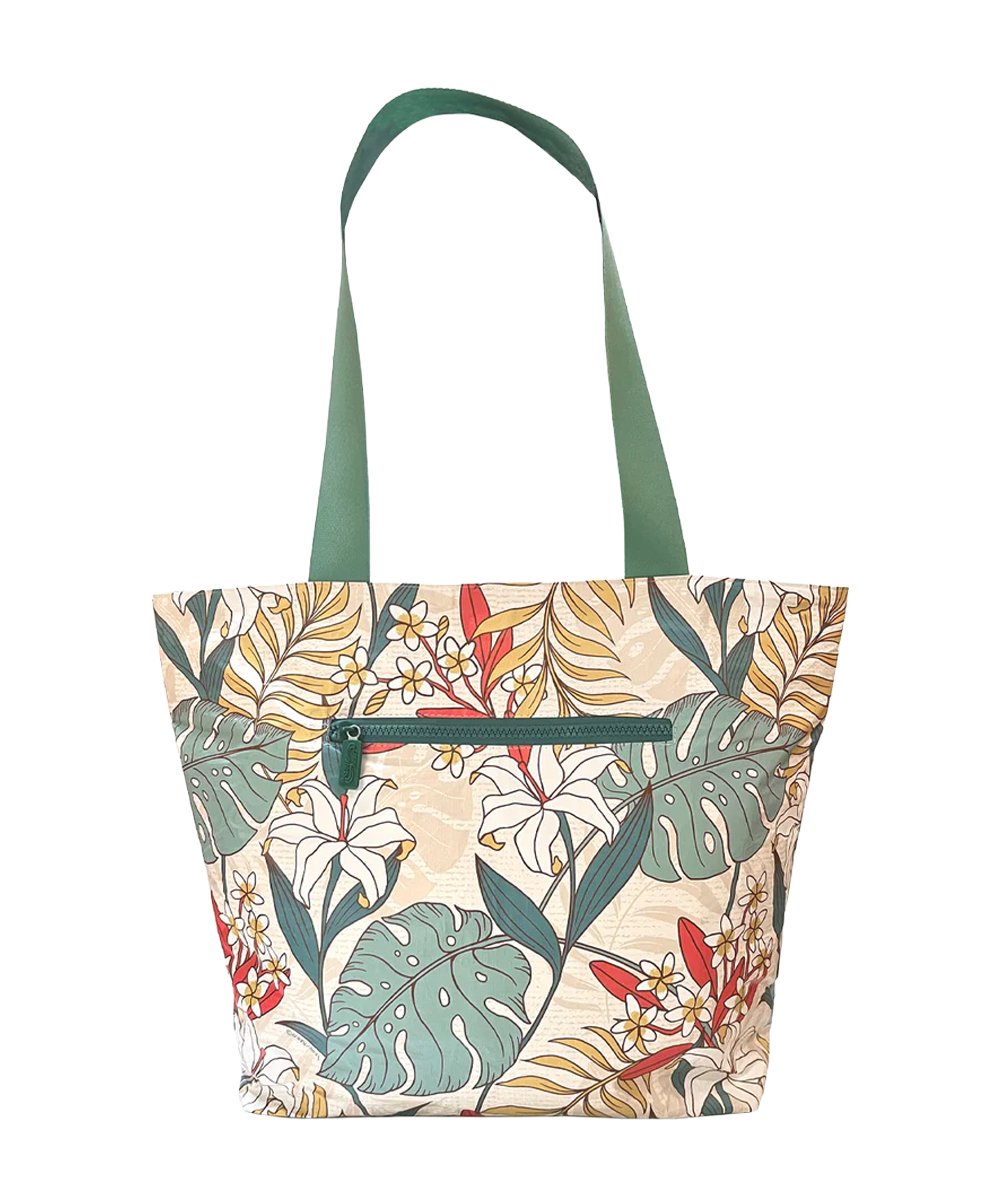 Tote bag with tropical leaf pattern on a white background View 2