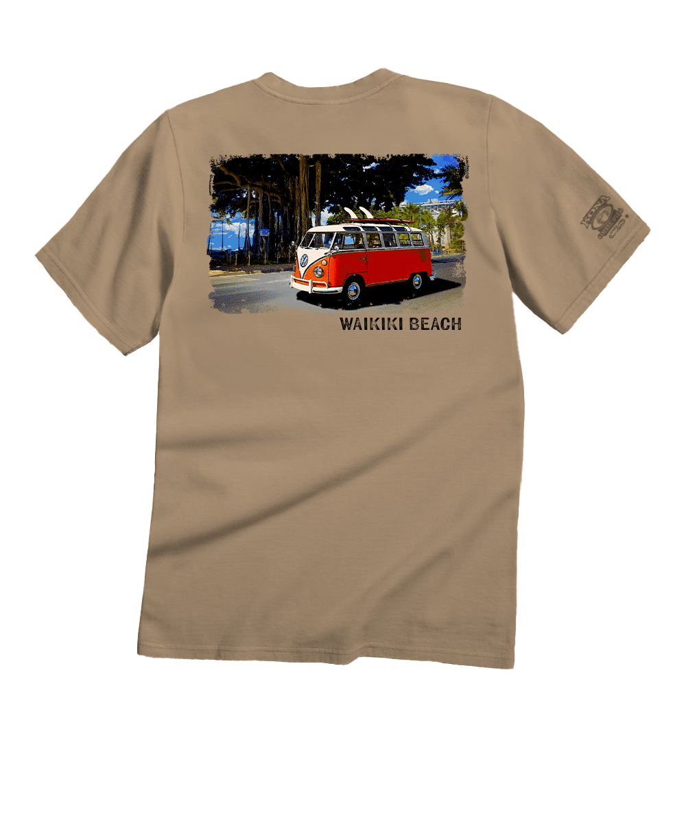 Volkswagen Waikiki Beach Van - Kona Coffee Dyed Short Sleeve Crewneck T-Shirt