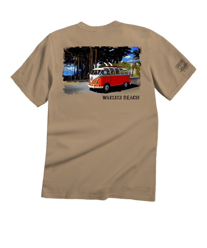 Volkswagen Waikiki Beach Van - Kona Coffee Dyed Short Sleeve Crewneck T-Shirt