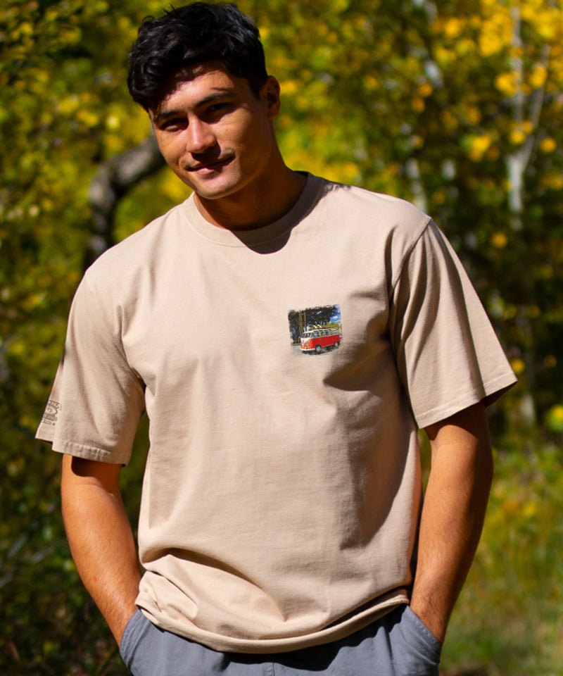 Volkswagen Waikiki Beach Van - Kona Coffee Dyed Short Sleeve Crewneck T-Shirt