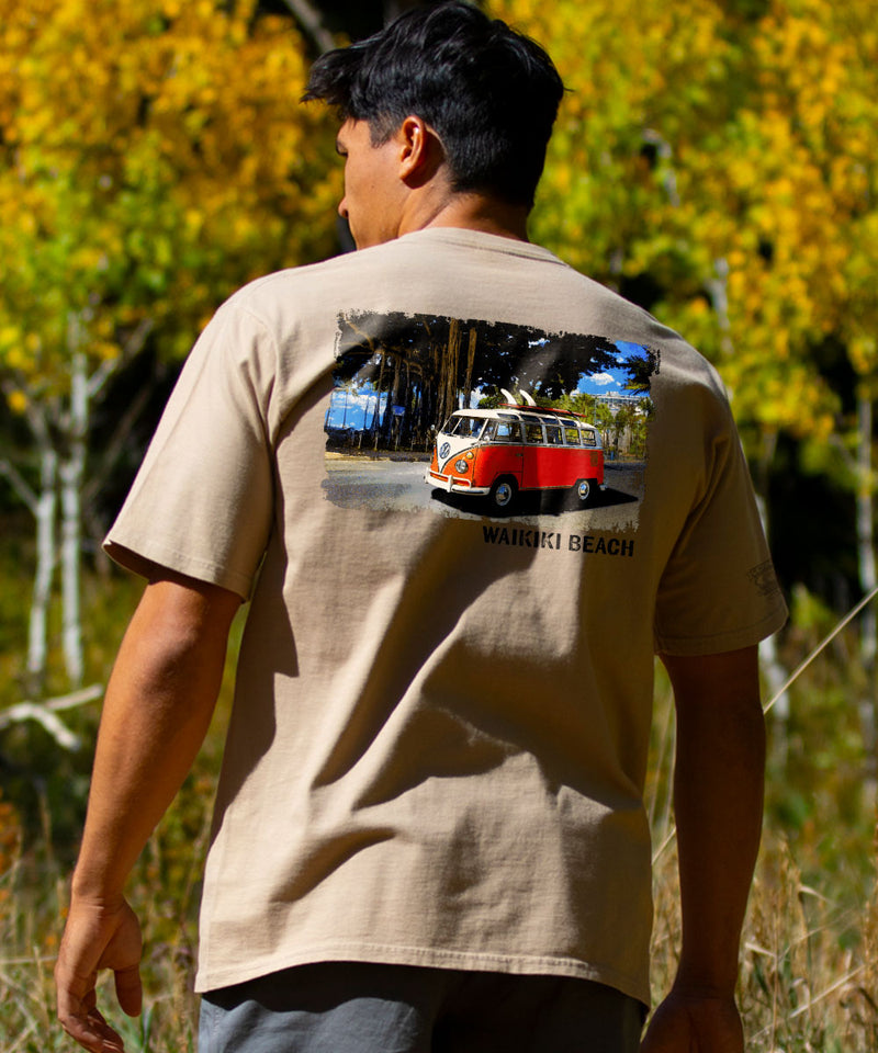 Volkswagen Waikiki Beach Van - Kona Coffee Dyed Short Sleeve Crewneck T-Shirt