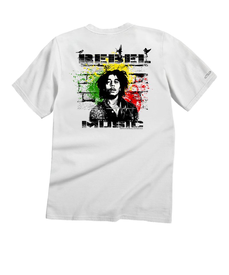 Bob Marley Rebel Music - White Short Sleeve Crewneck T-Shirt