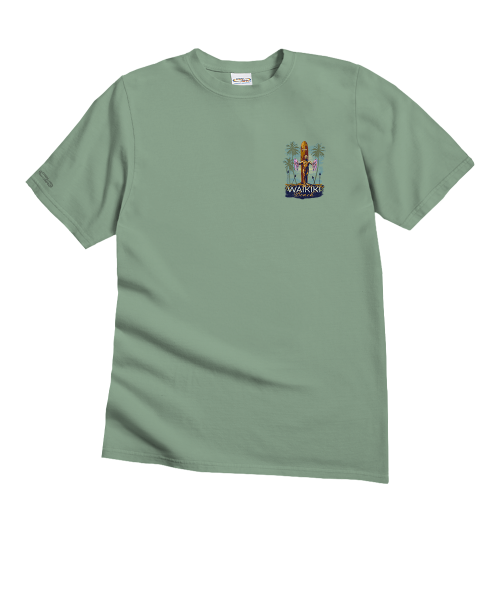 Green t-shirt with a logo on a white background View 4