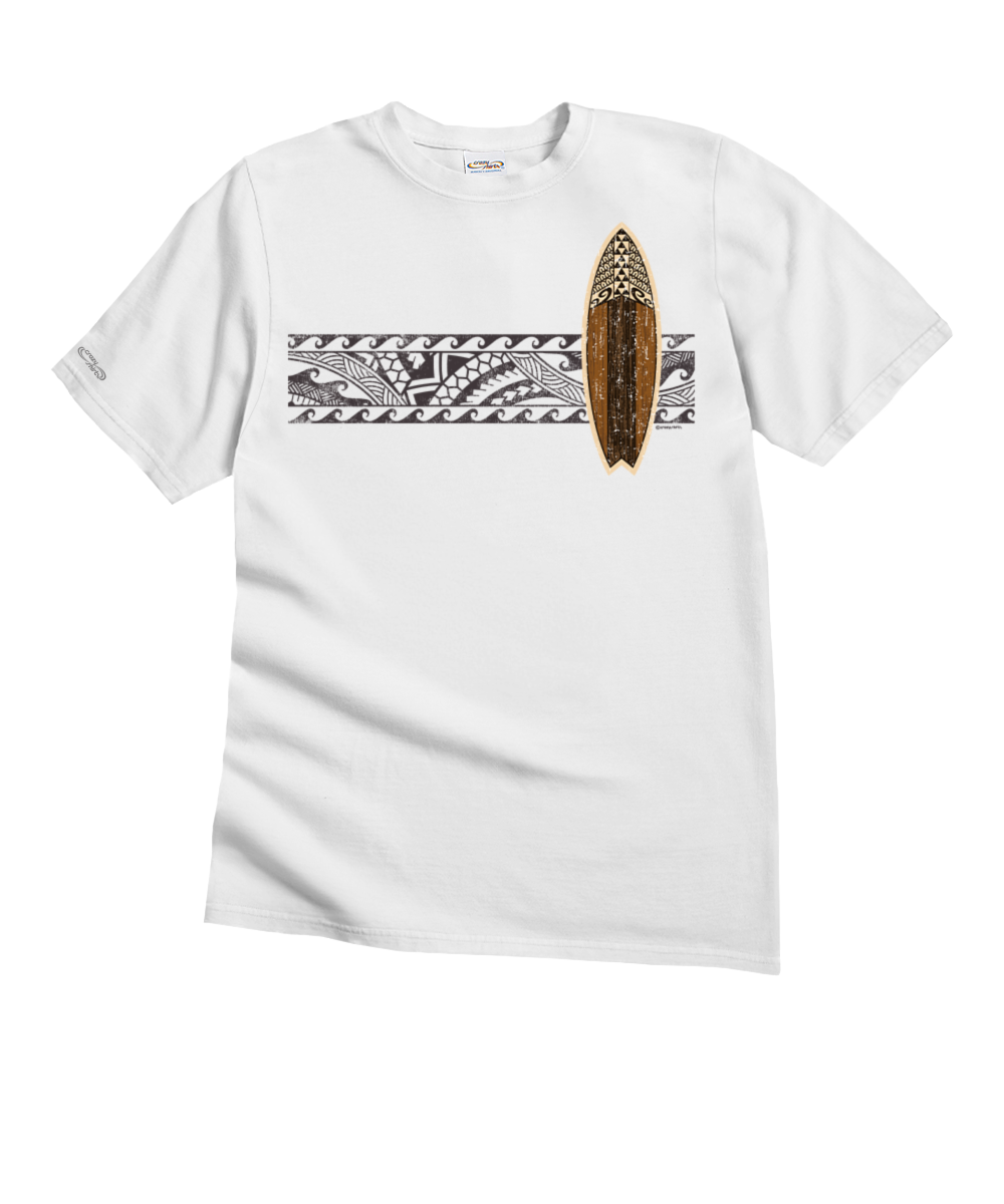 Tribal Surfboard Band - White Short Sleeve Crewneck T-Shirt