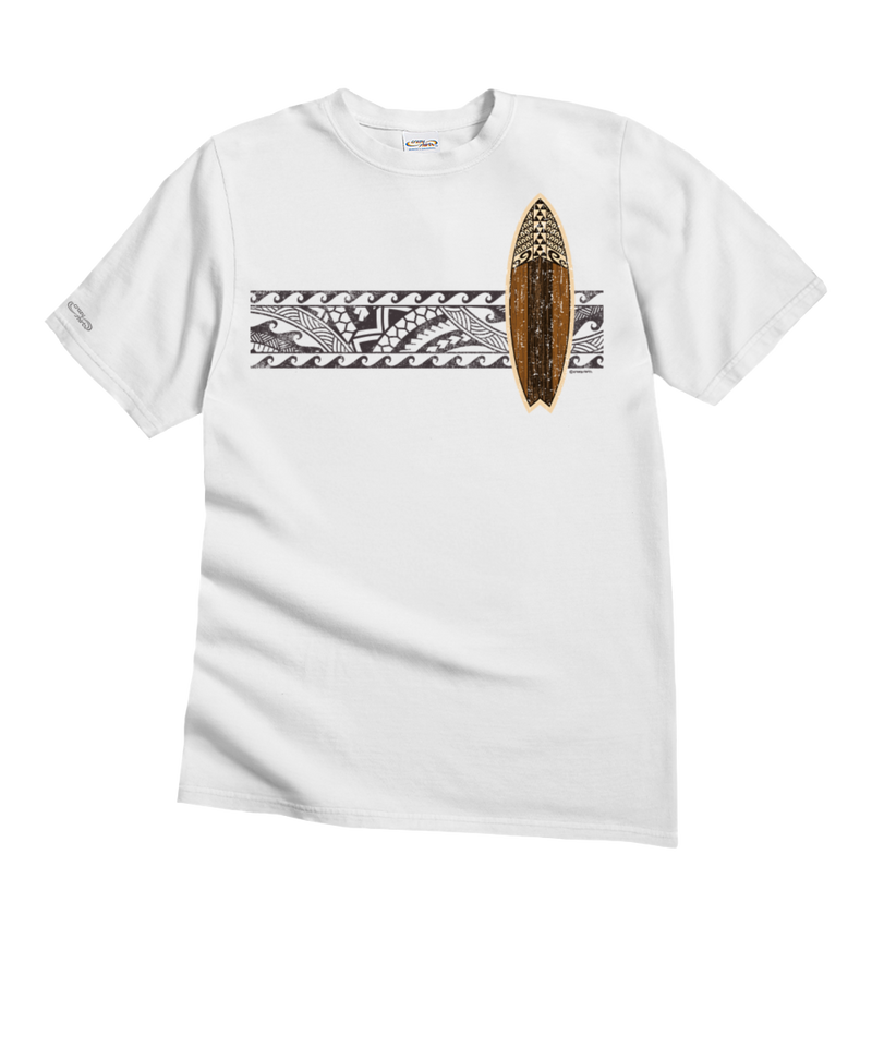 Tribal Surfboard Band - White Short Sleeve Crewneck T-Shirt