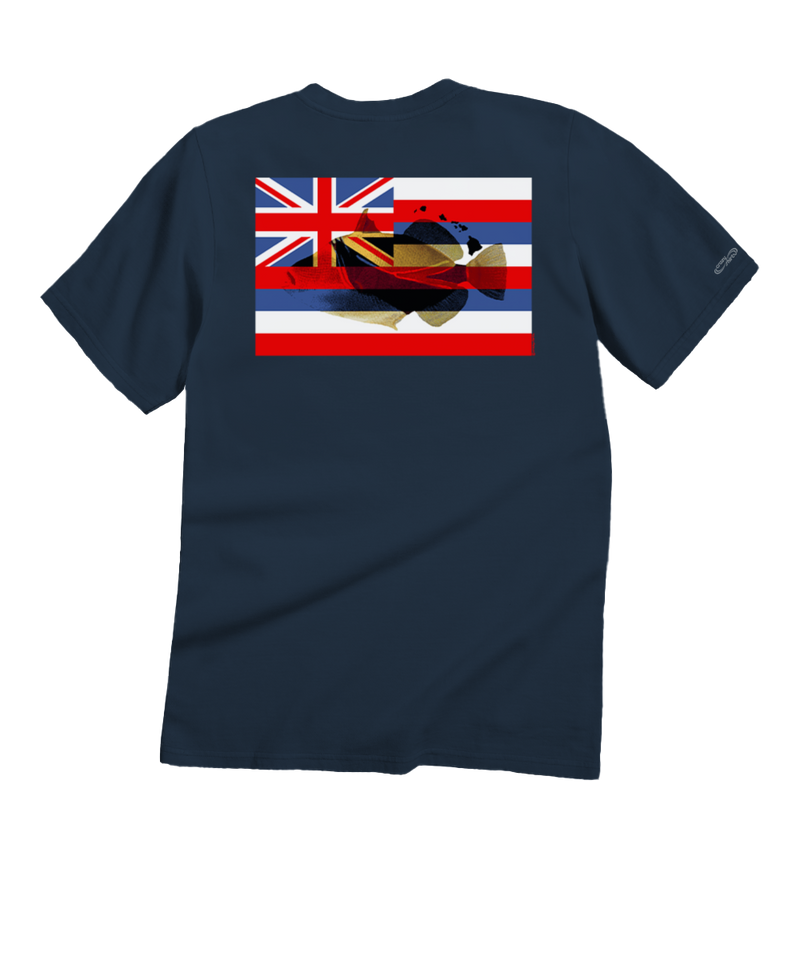 Humu Hawaii Flag - Navy Short Sleeve Crewneck T-Shirt