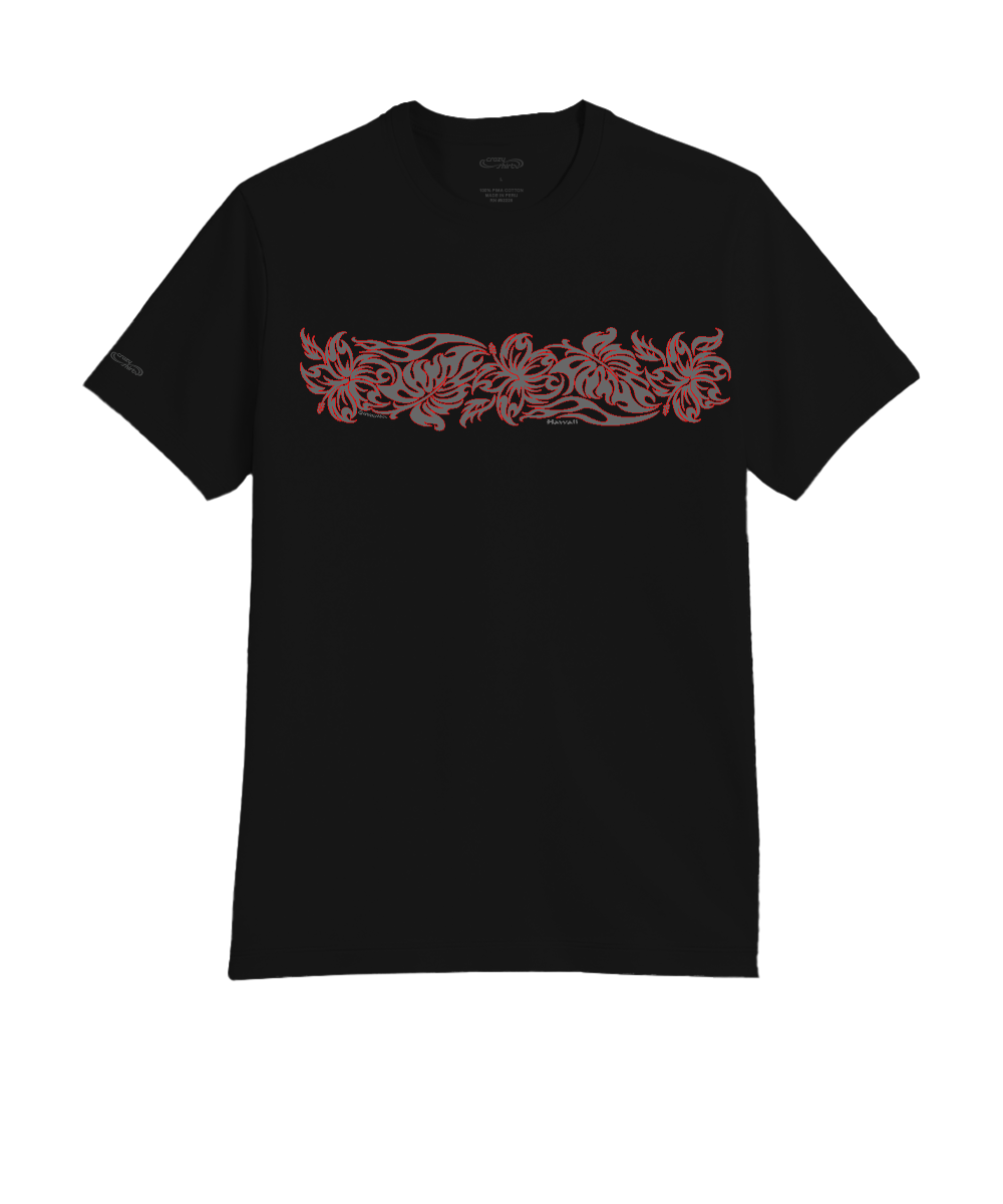 Outline Tribal Hibiscus - Jet Black Short Sleeve Pima T-Shirt