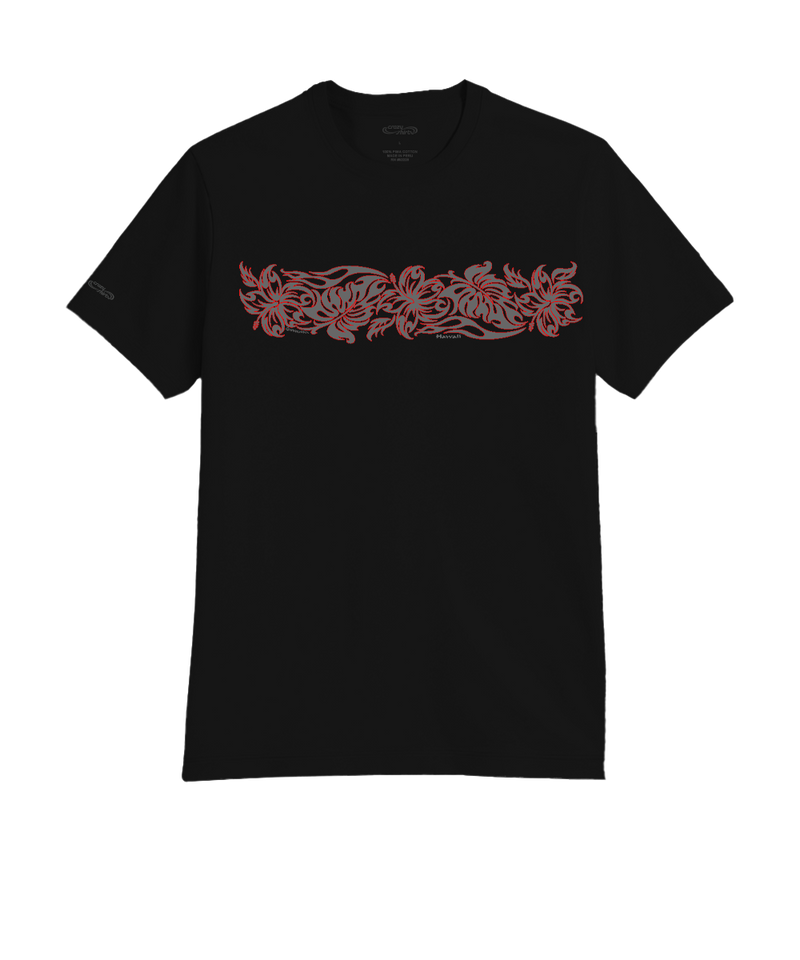 Outline Tribal Hibiscus - Jet Black Short Sleeve Pima T-Shirt