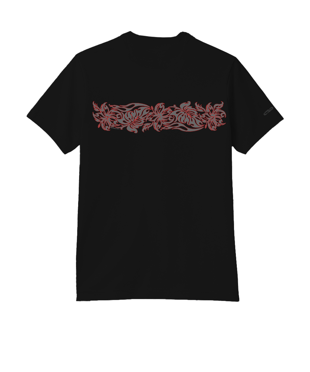 Outline Tribal Hibiscus - Jet Black Short Sleeve Pima T-Shirt
