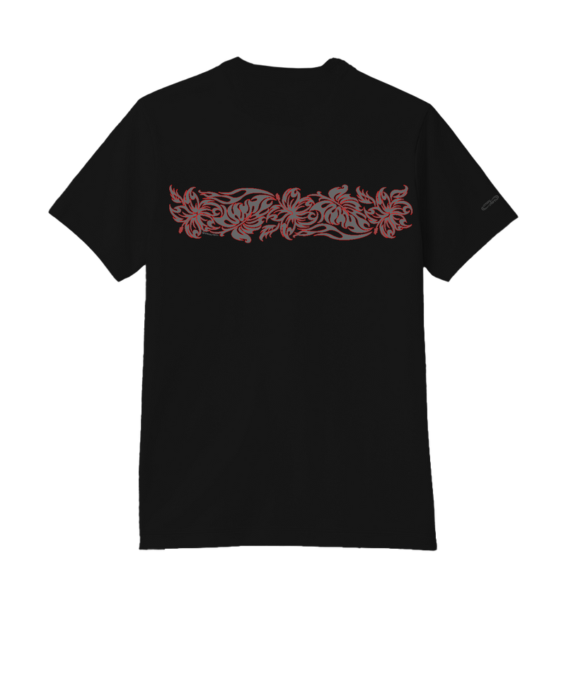 Outline Tribal Hibiscus - Jet Black Short Sleeve Pima T-Shirt
