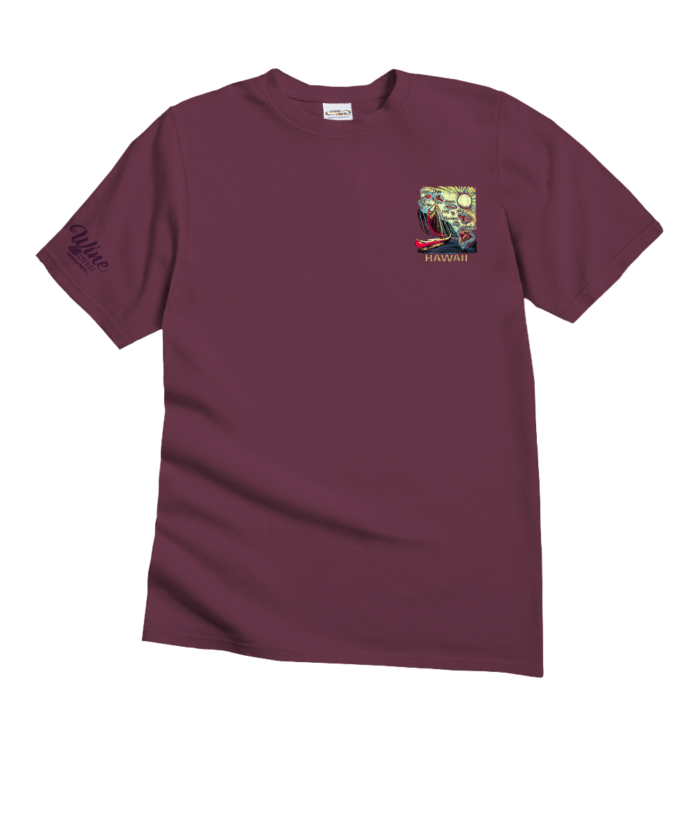 Aloha Aina Map - Wine Dyed Short Sleeve Crewneck T-Shirt