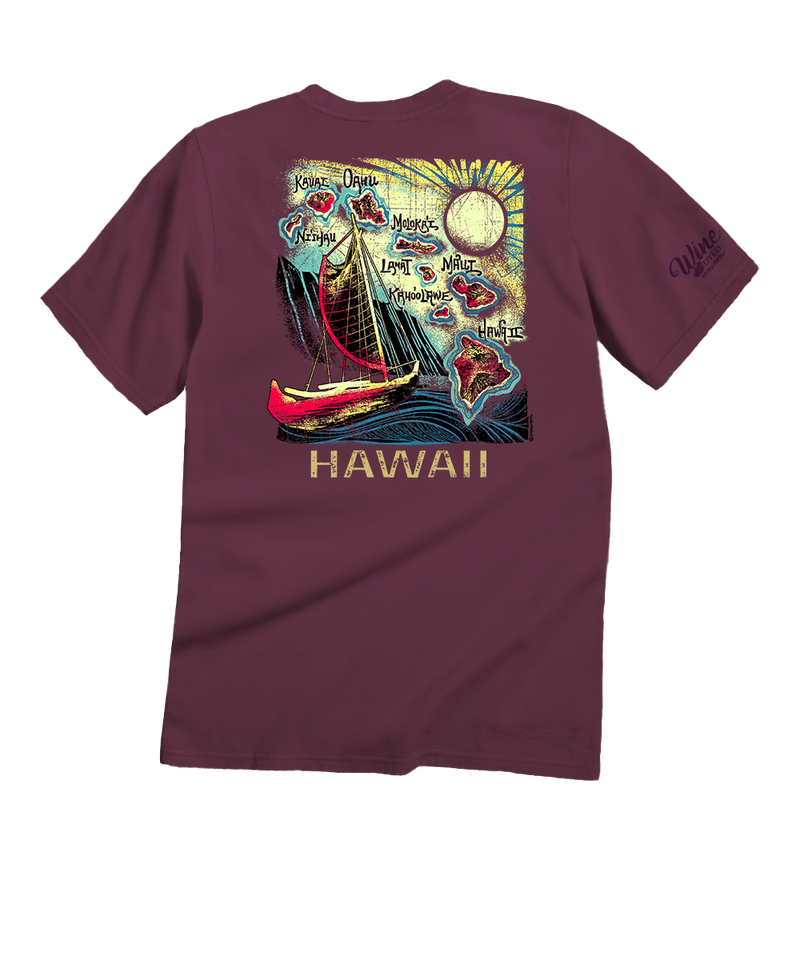 Aloha Aina Map - Wine Dyed Short Sleeve Crewneck T-Shirt