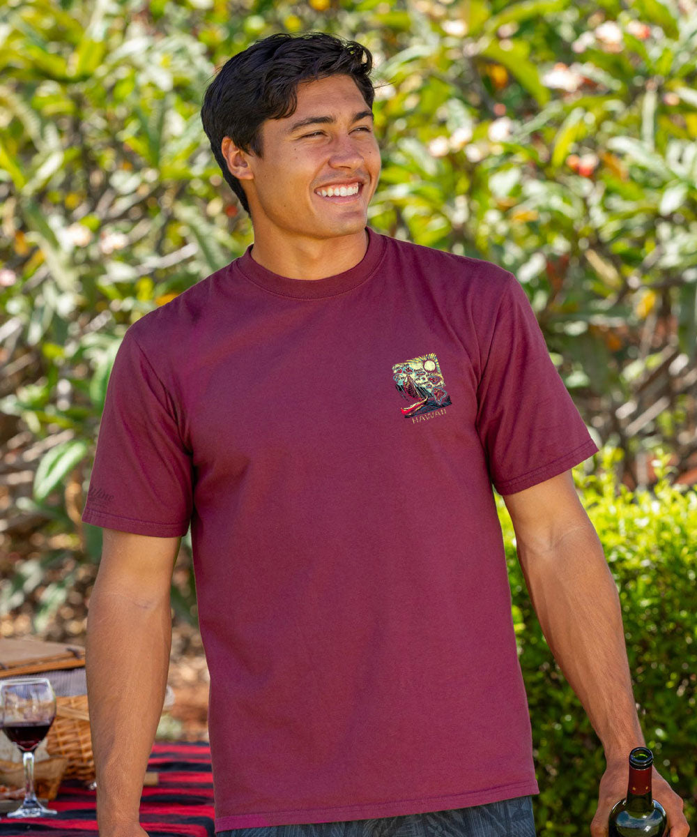 Hawaii Aloha Aina Map T-Shirt | Men's Wine Dyed Crewneck