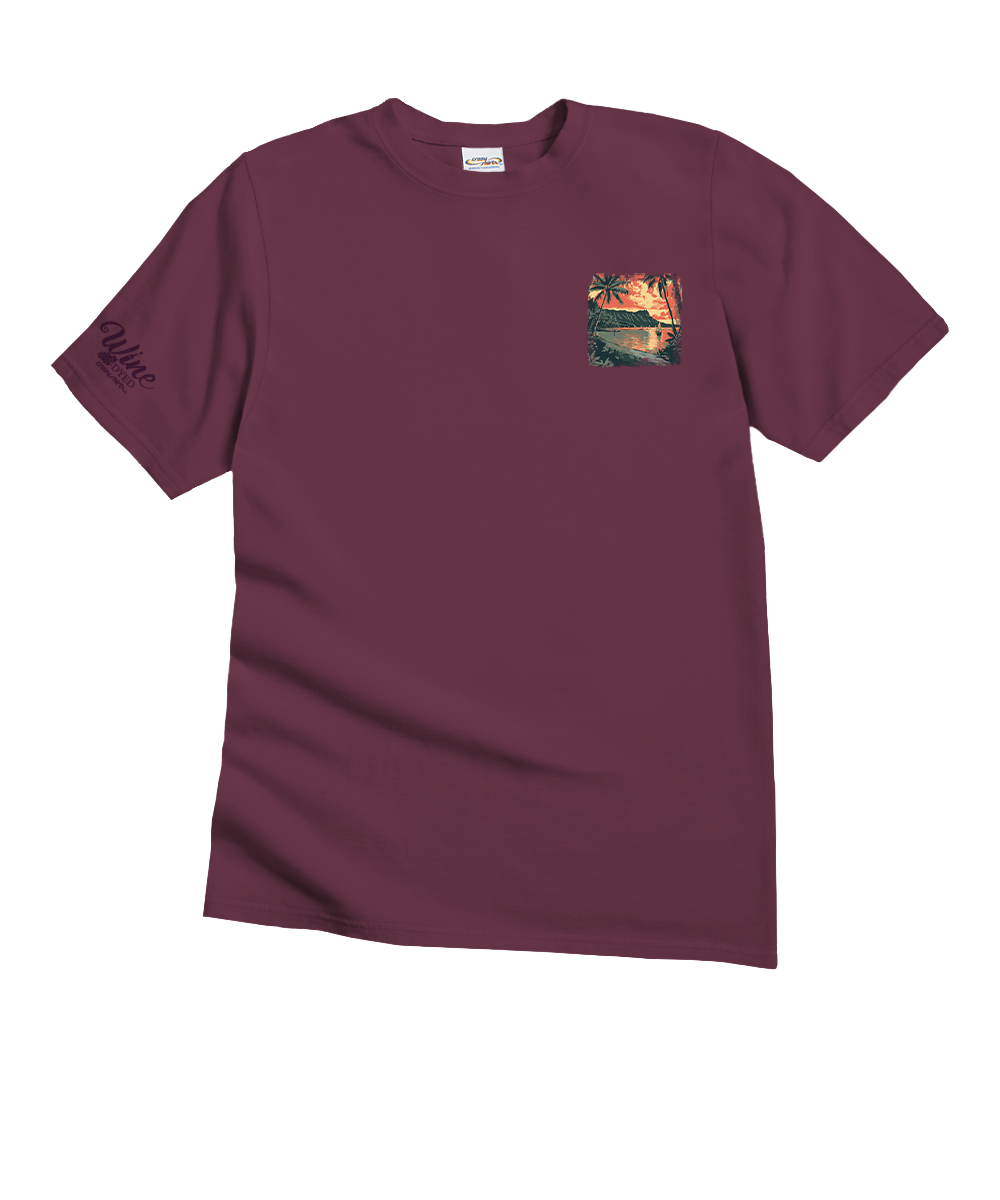 Retro Island Sunset - Wine Dyed Short Sleeve Crewneck T-Shirt