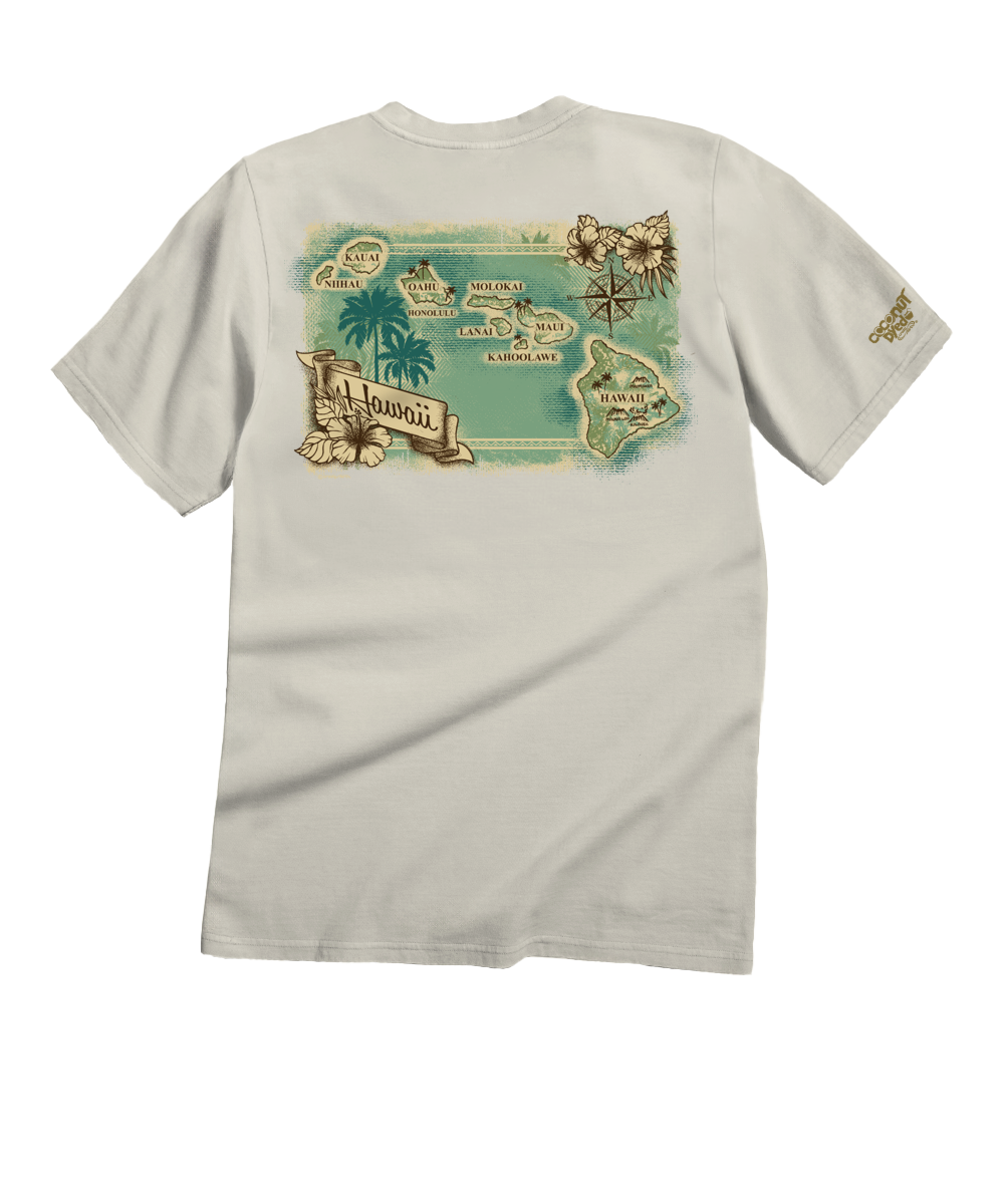 Hawaiian Islands Map - Coconut Dyed Short Sleeve Crewneck T-Shirt