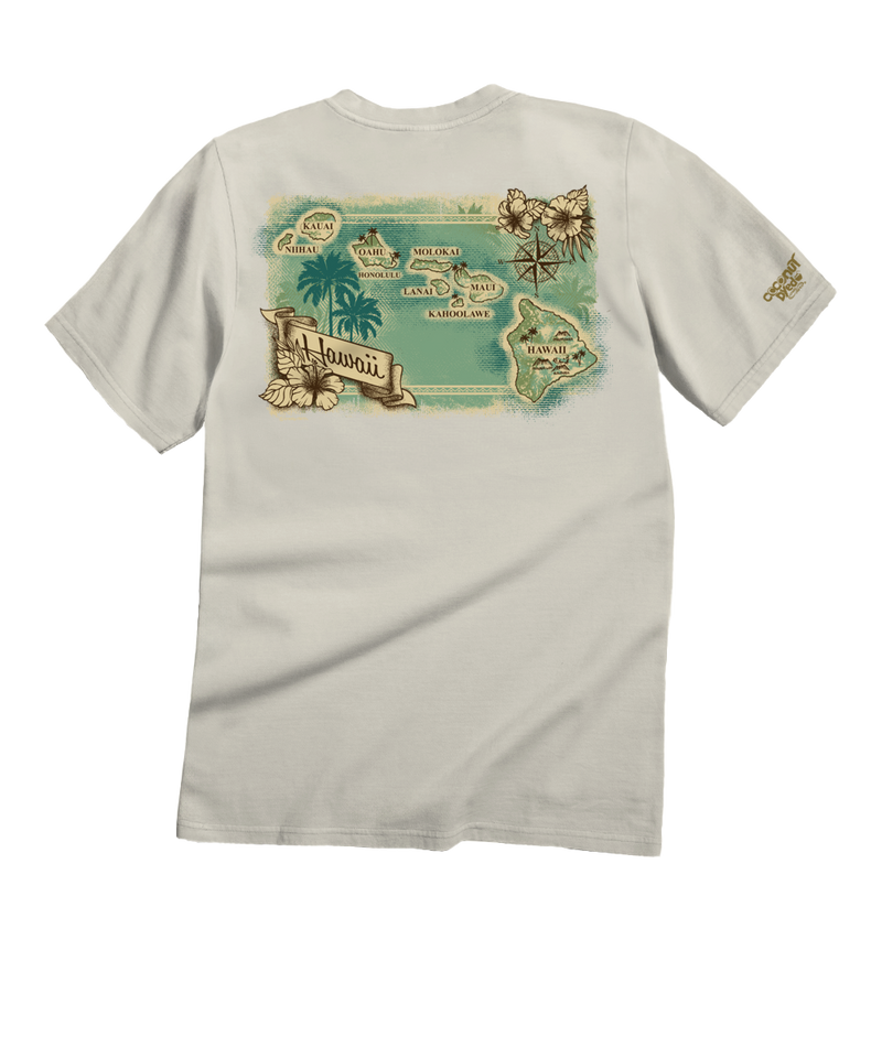 Hawaiian Islands Map - Coconut Dyed Short Sleeve Crewneck T-Shirt