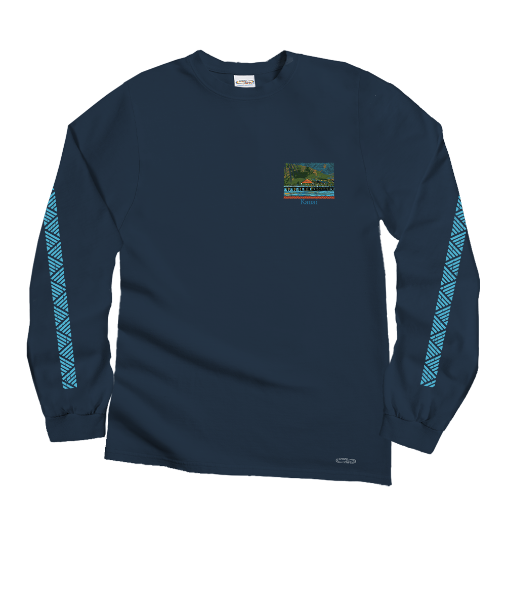 Hanalei Pier T-Shirt | Men's Navy Blue Long Sleeve Hanalei Pier T-Shirt | Men's Navy Blue Long Sleeve