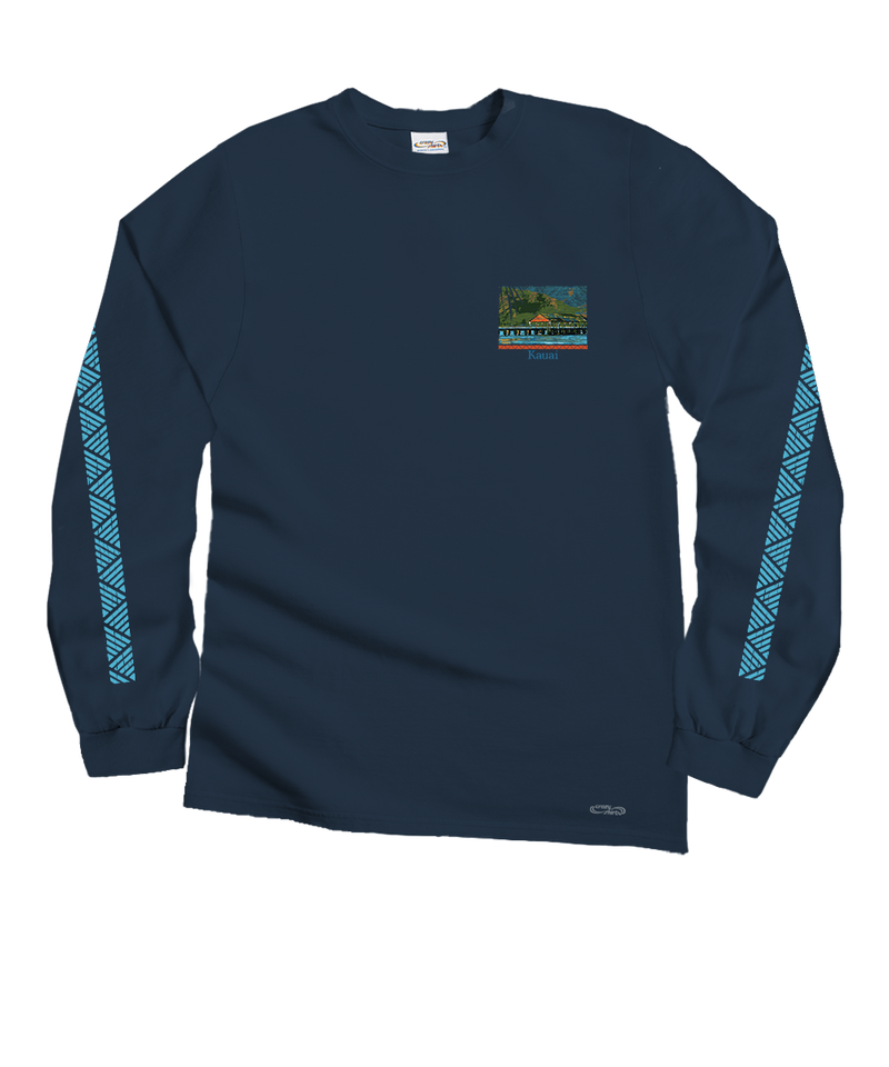 Hanalei Pier - Navy Long Sleeve Crewneck T-Shirt