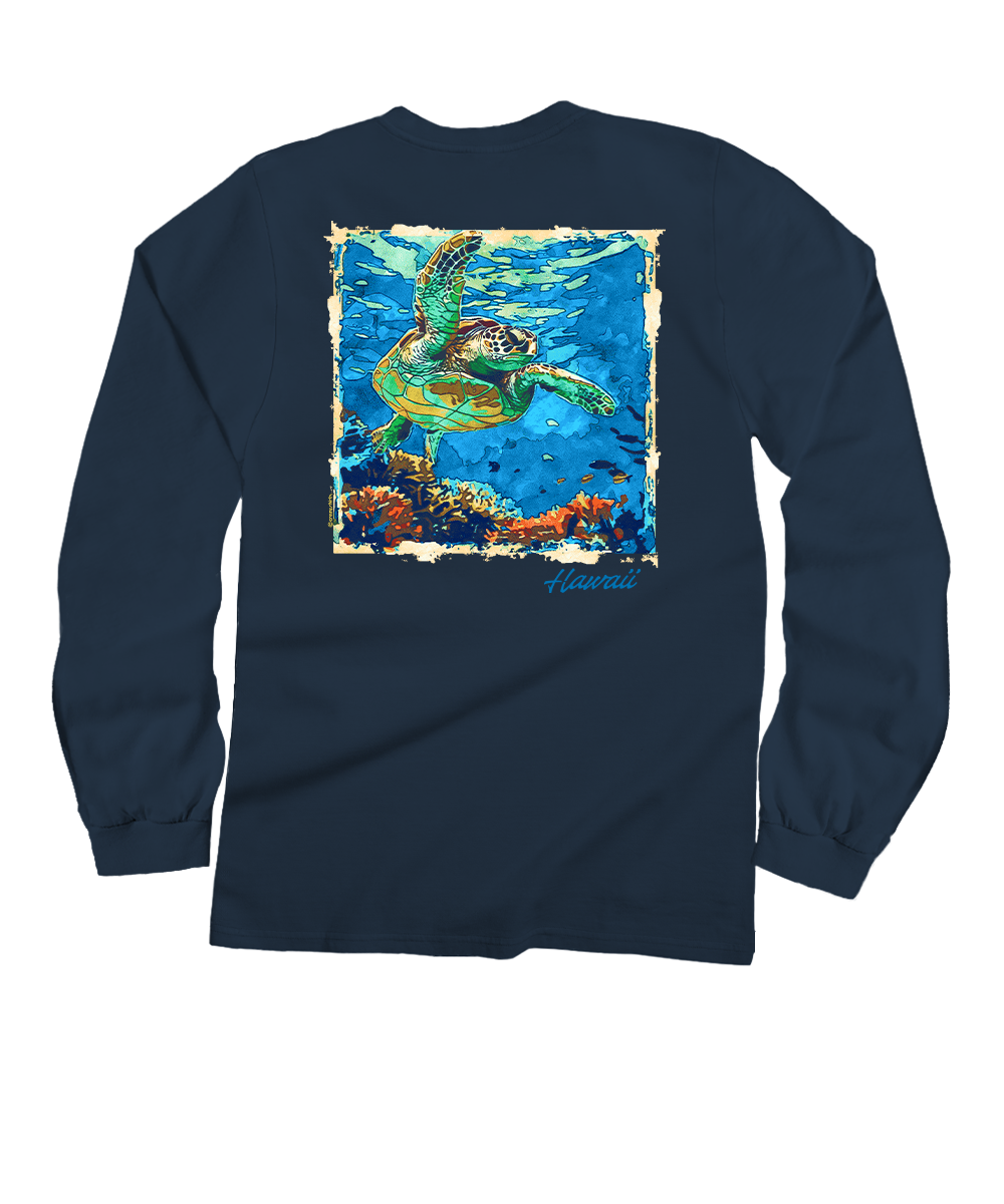 Island Reef Honu - Navy Long Sleeve Crewneck T-Shirt