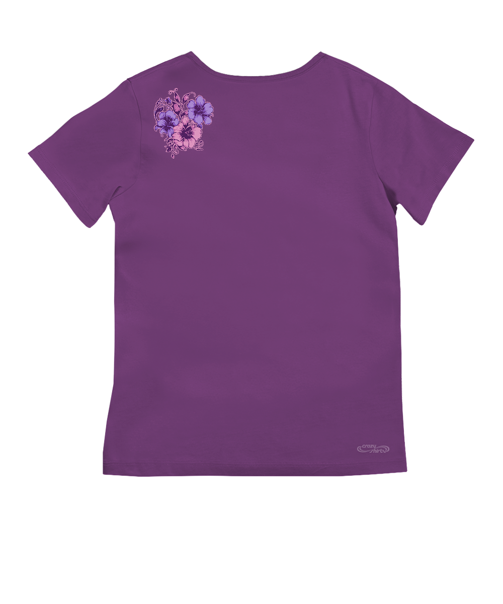 Floral Flourish - Violet Short Sleeve Pima V-Neck T-Shirt