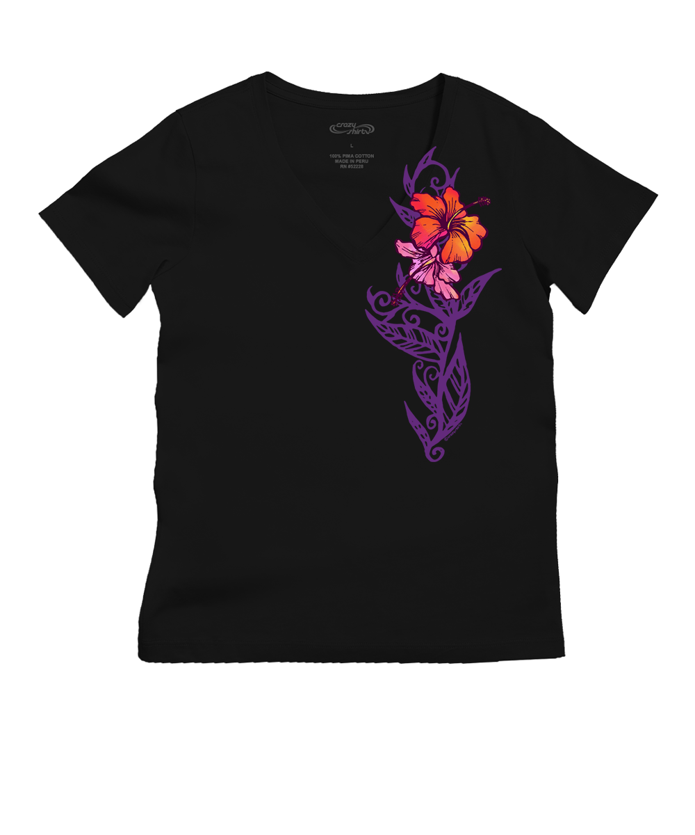Sunset Stripe Vert - Jet Black Short Sleeve Pima V-Neck T-Shirt