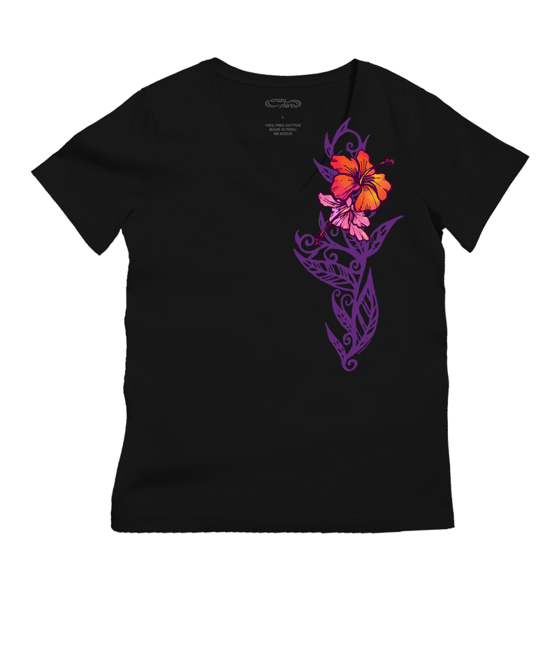 Sunset Stripe Vert - Jet Black Short Sleeve Pima V-Neck T-Shirt