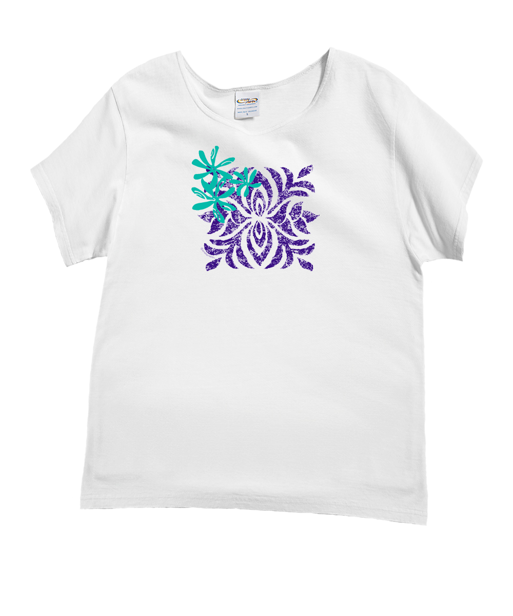 Tiare Quilt - White Short Sleeve Scoop Neck T-Shirt