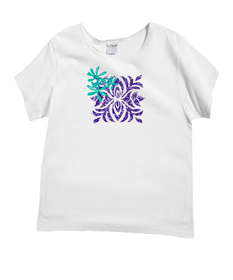 Tiare Quilt - White Short Sleeve Scoop Neck T-Shirt