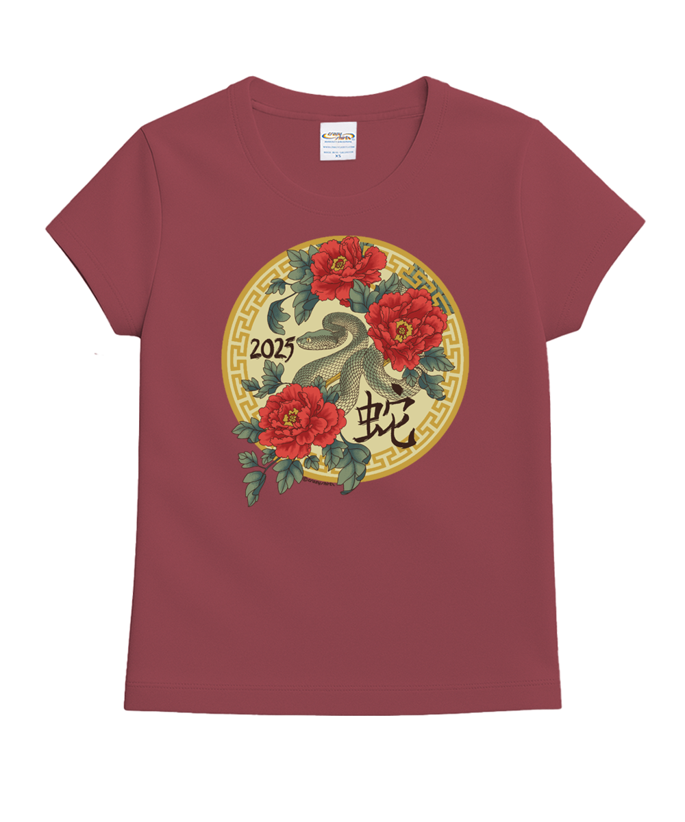 Year Of The Snake Floral 2025 - Paradise Red Dyed Short Sleeve Crewneck T-Shirt