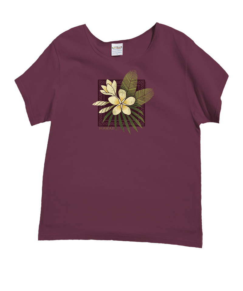 Plumeria Center - Wine Dyed Short Sleeve Scoop Neck T-Shirt