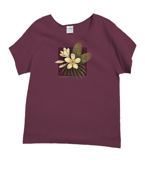 Plumeria Center T-Shirt | Women's Wine Dyed Scoop Neck