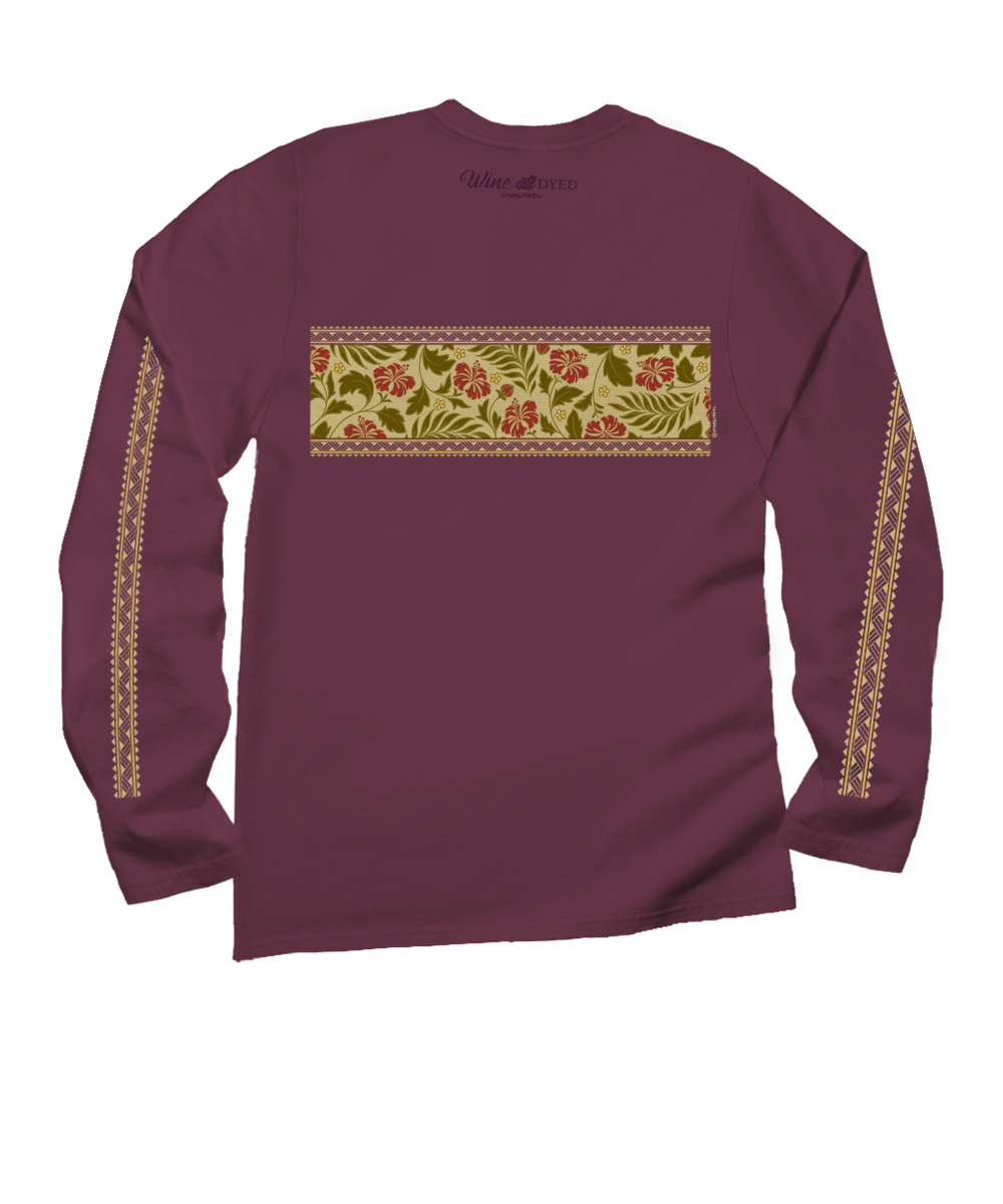 Hibiscus Brocade Band - Wine Dyed Long Sleeve Crewneck T-Shirt