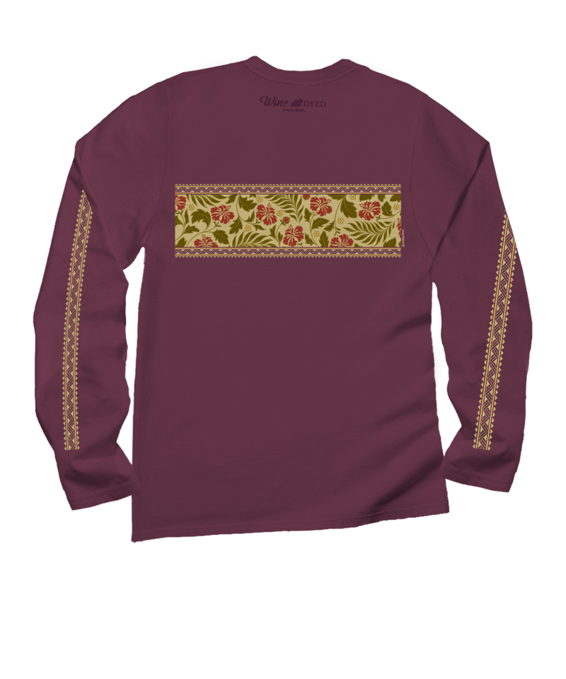 Hibiscus Brocade Band - Wine Dyed Long Sleeve Crewneck T-Shirt
