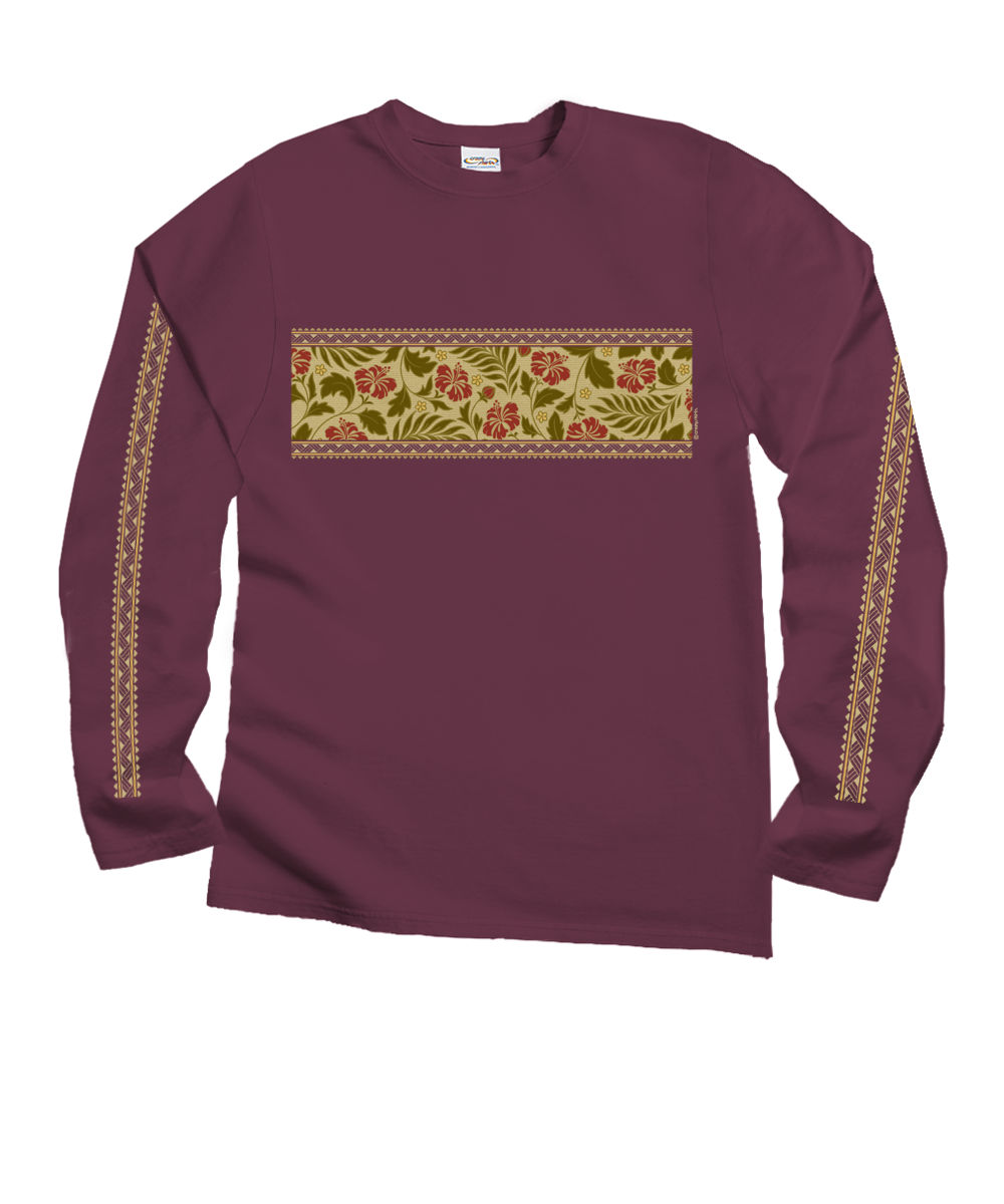 Hibiscus Brocade Band - Wine Dyed Long Sleeve Crewneck T-Shirt